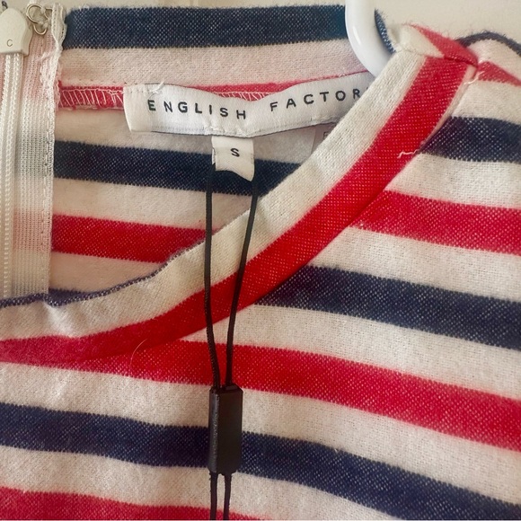 English Factory Red White & Blue Patriotic Long Sleeve Top White Peplum Hem NWT - Picture 4 of 7